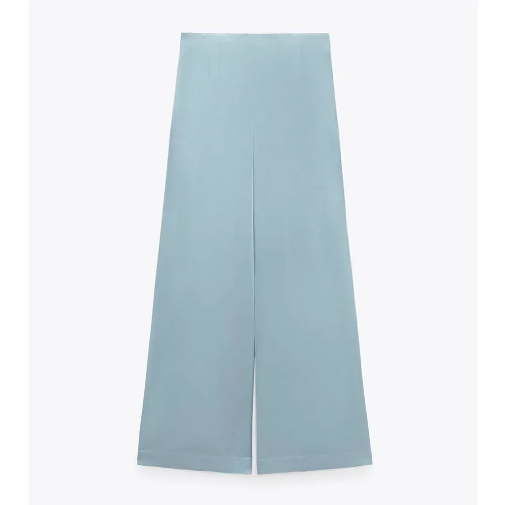 FULL LENGTH LINEN BLEND PANTS MID-BLUE NEW